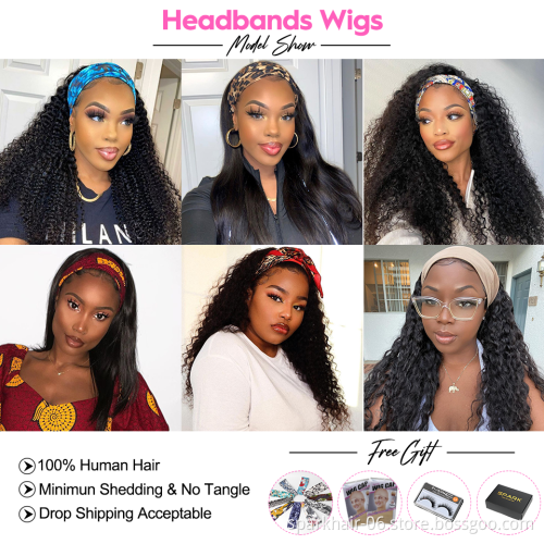 SPARK Headband Wigs Human Hair Straight Glueless None Lace Front Wigs Brazilian Virgin Hair Straight Human Hair Headband Wigs